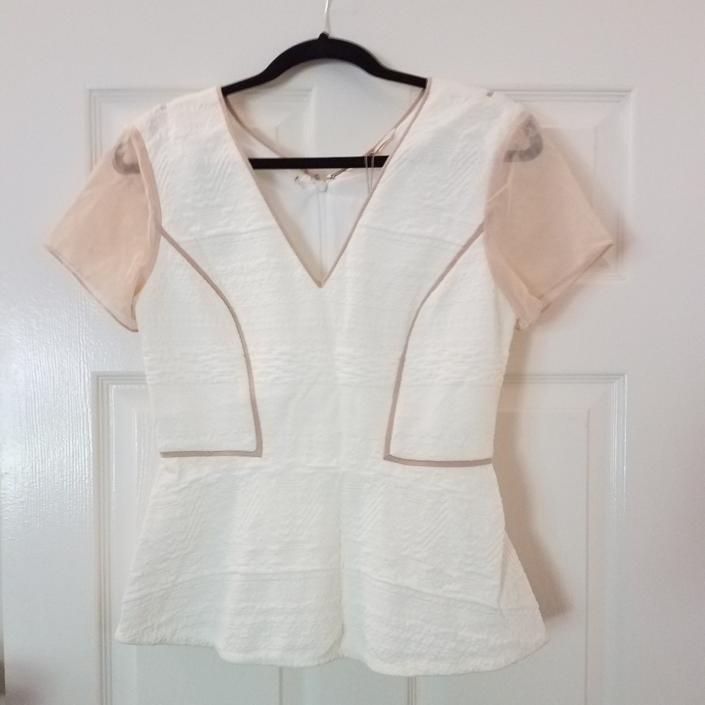 Rebecca Taylor Jacquard Peplum White Blouse